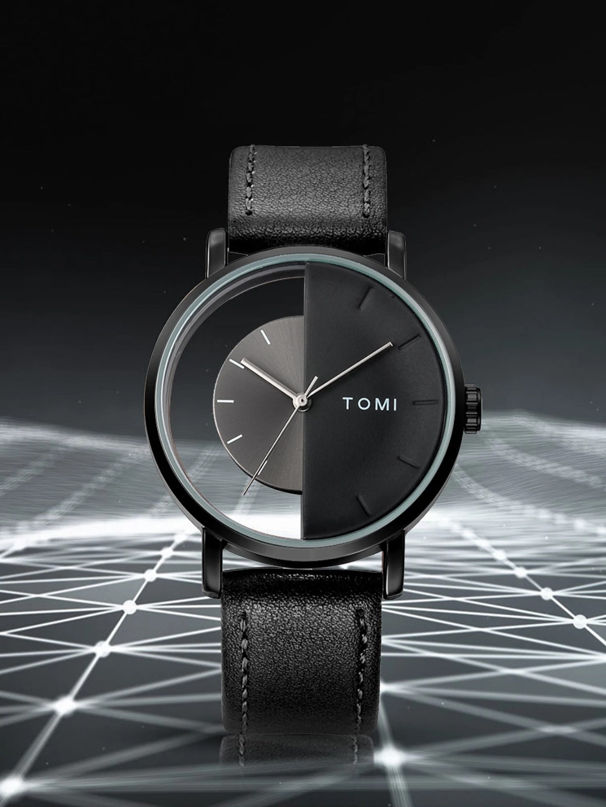 Tomi Black Leather Strap Men’s Watch – Stylish Wrist Watch in Pakistan