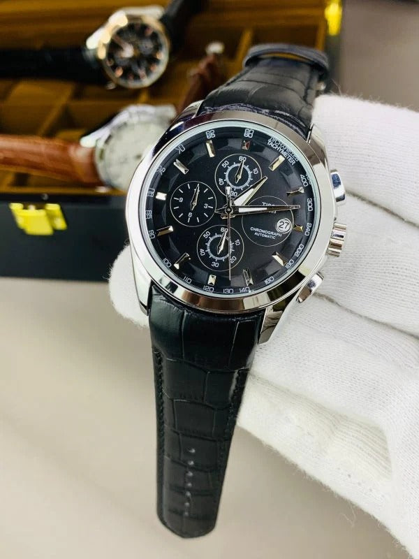 Tissot Black Dial Chronograph Leather Strap Watch for Men RiwayatbyRida