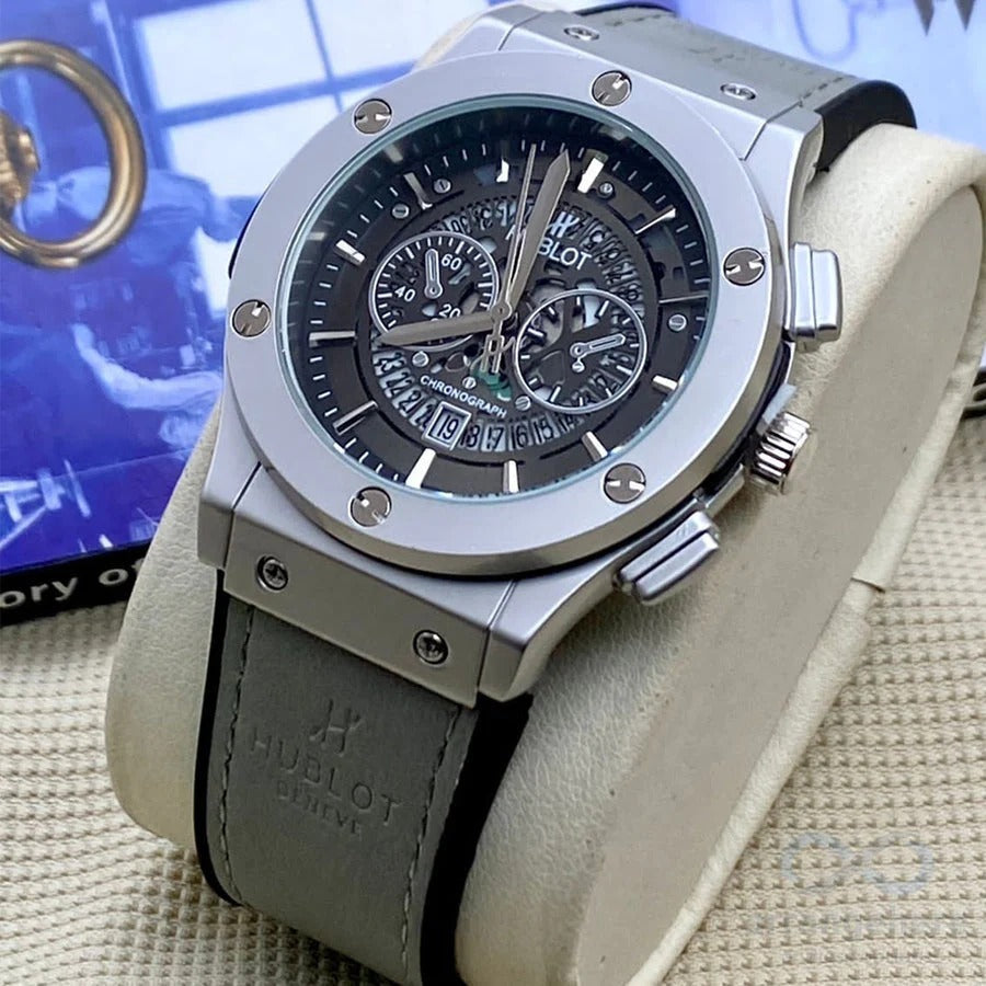 Hublot Chronograph Luxury Watch – Stainless Steel Case & Leather Strap RiwayatbyRida
